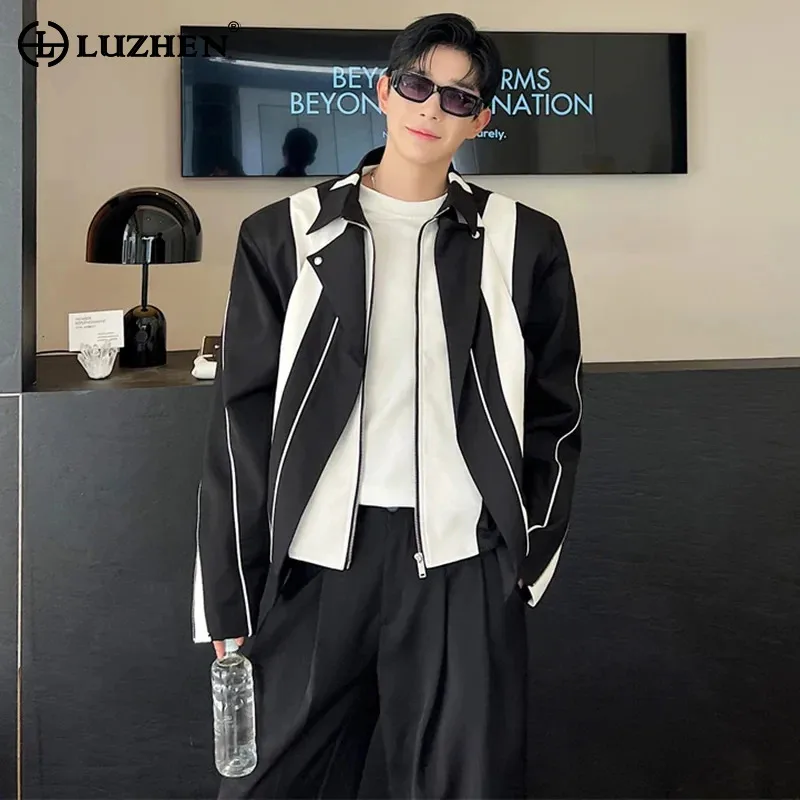 

LUZHEN 2024 Trendy High Street Jacket Layered Patchwork Design Men's Coat Fake Two Piece Korean Reviews Many Clothes New LZ2911