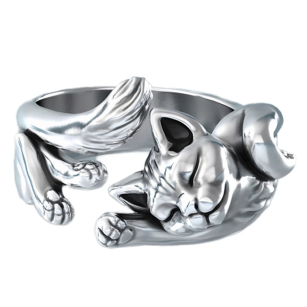 

Cute Cat Ring Adjustable Unisex Couple Rings Jewelry Accessories Gift