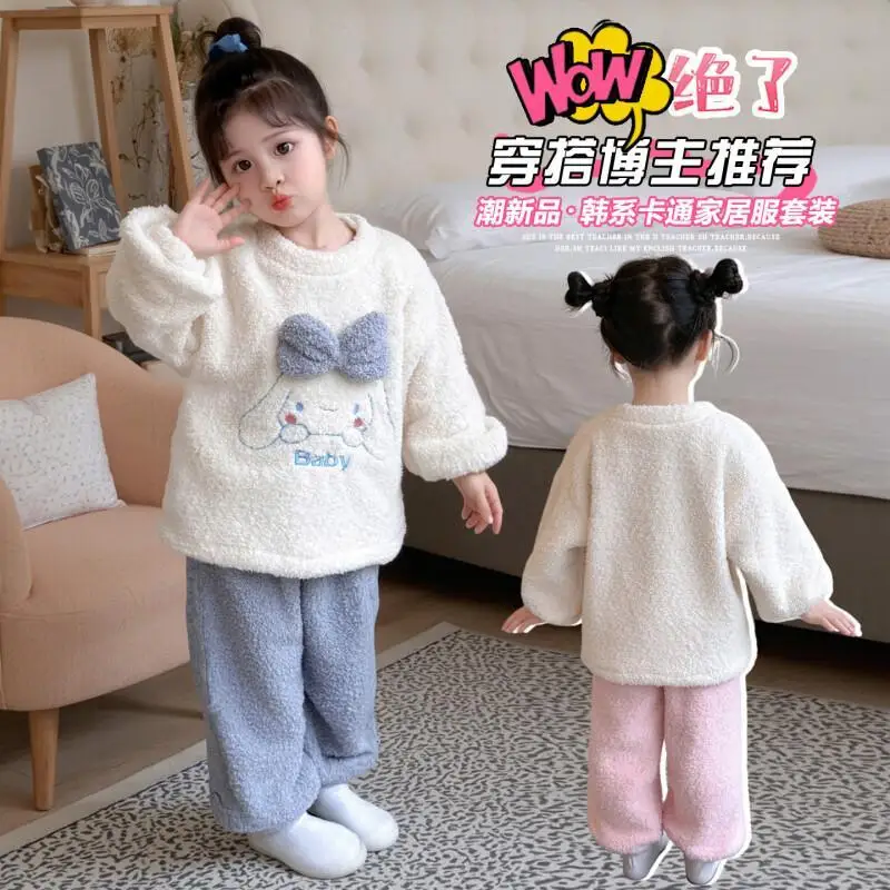 

Fashion 2-piece Set Children's Clothing Jacket Sanrio Hello Kitty Boys Coat Real Fur Winter Overalls Girls Jumpsuit for Kids Boy