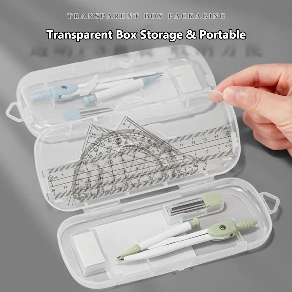 8PCS/Set Plastic Ruler Compasses Set Transparent Straight Ruler Measuring Ruler Set Square Eraser Protractor Students