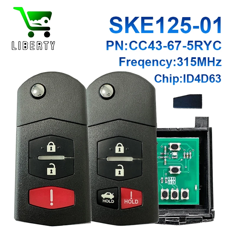 Liberty 3/4 Buttons Flip Car Remote Control Key for Mazda 2 3 5 6 8 CX-7 CX-9 MX-5 FCCID SKE125-01 Vehicle Transponder Blank Key