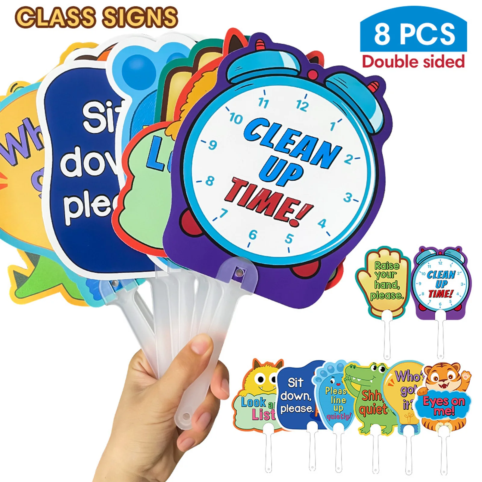 Interactive Classroom Hand Signs Cards Durable for Teachers English Instruction Flashcards Early Education Learning Tools