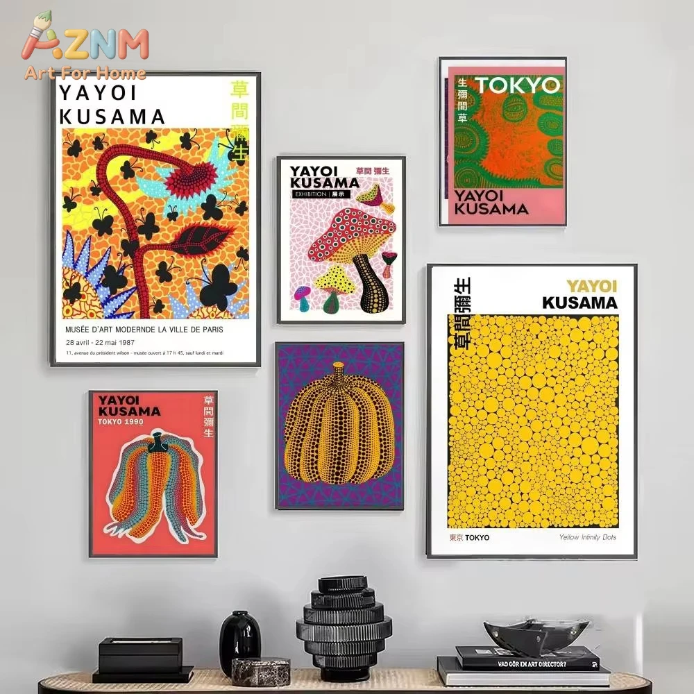 

1pc Yayoi Kusama Art Exhibition Whitepaper Poster Retro Kraft Paper Room Bar Cafe Vintage Decorative Painting