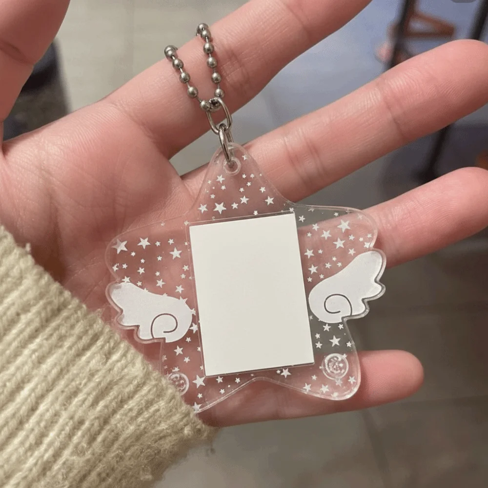 Star Wings Series Photocard Holder Five-pointed Star Wing Transparent Acrylic Frame Keychain 1 Inch Backpack Pendant
