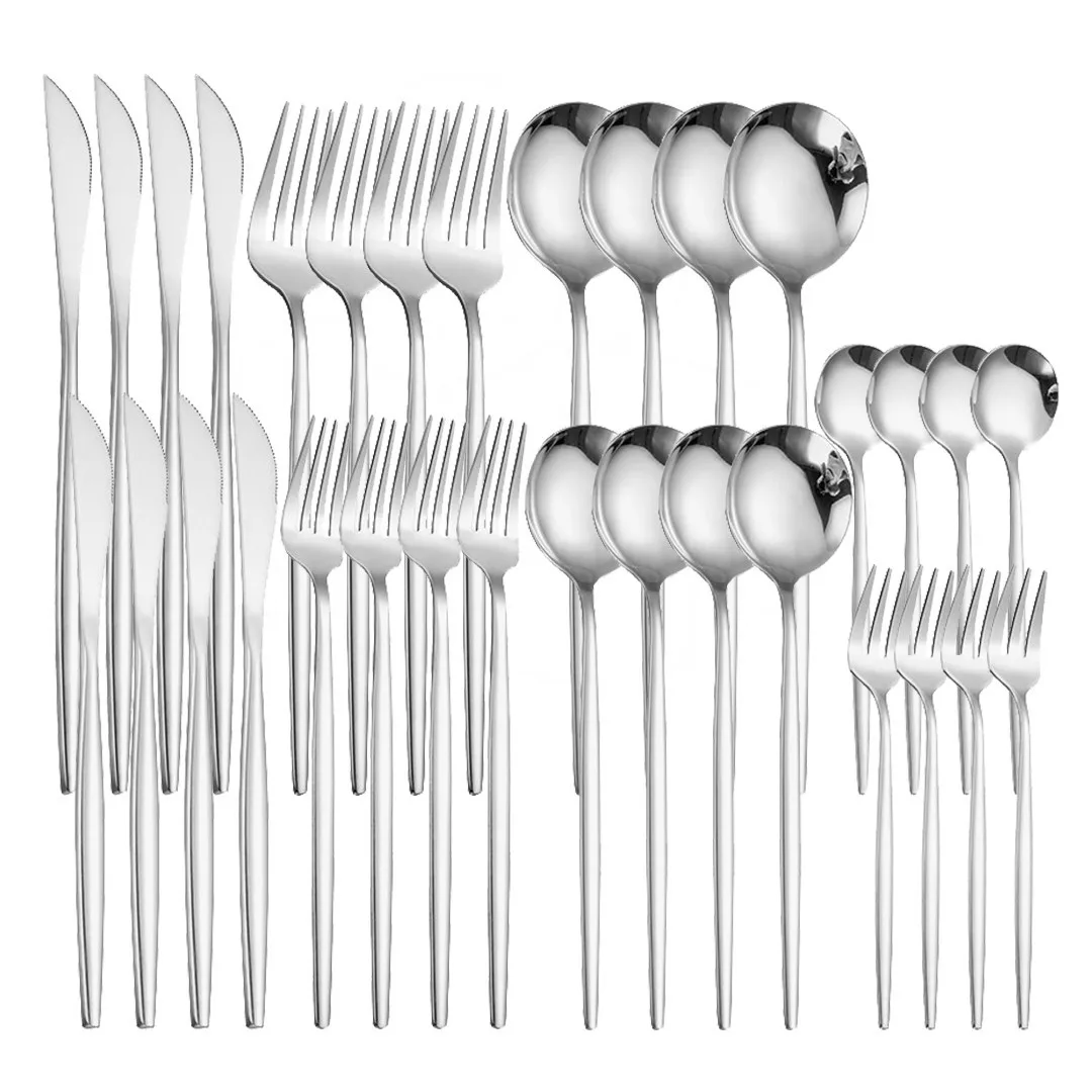 

Mirror Stainless Steel Cutlery Set 32Pcs Kitchen Silverware Dinnerware Luxury Forks Knives Dessert Spoons Tableware Flatware Set