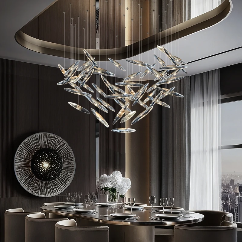 

2025 Modern Cluster Crystal Long bar Chandelier Ceiling Light Adjustable Chain for Living Room Dining Room Villa Interior Light