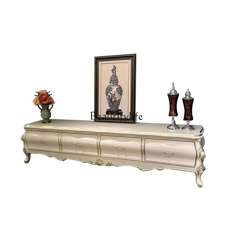

French TV cabinet, European small apartment simple living room solid wood carving flower TV locker