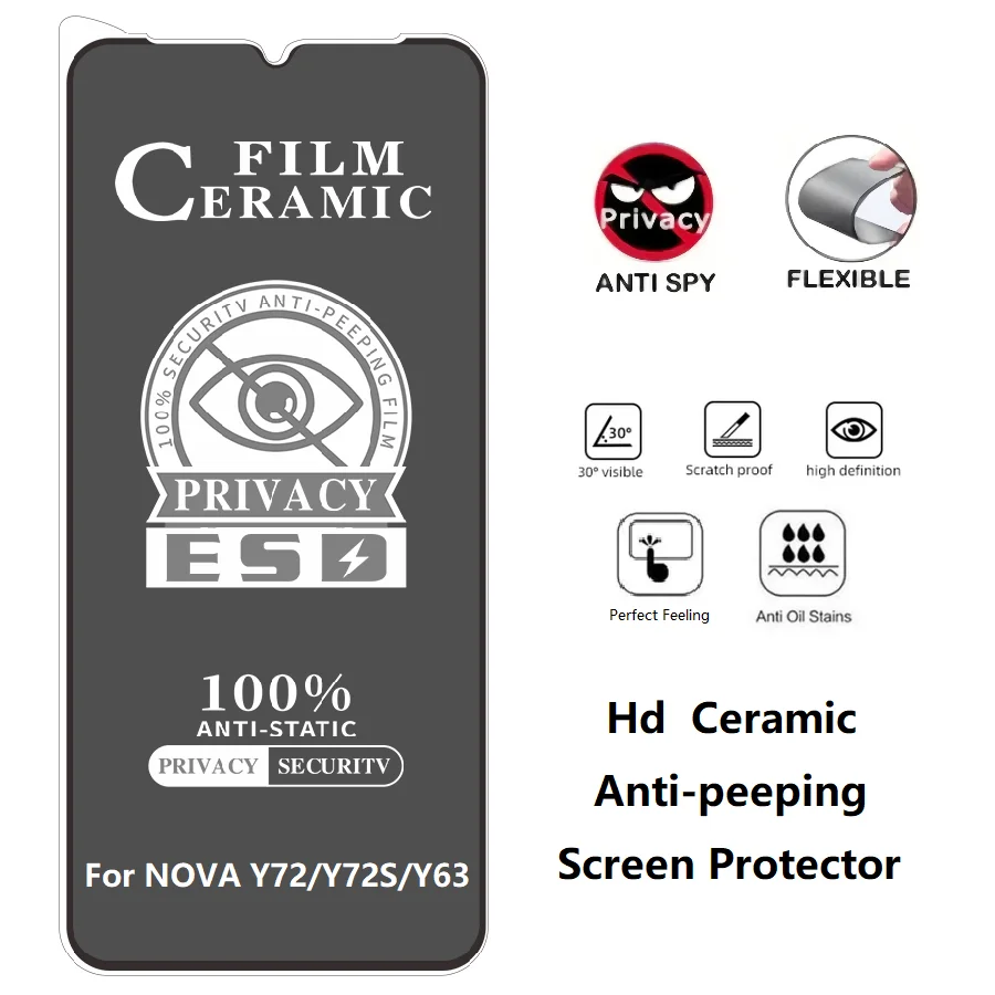 3-In-1 For Huawei Nova Y72S Tempered Glass Nova Y72 Screen Protector (Matte+Privacy Film)+Lens Protector+Back Film Nova Y63