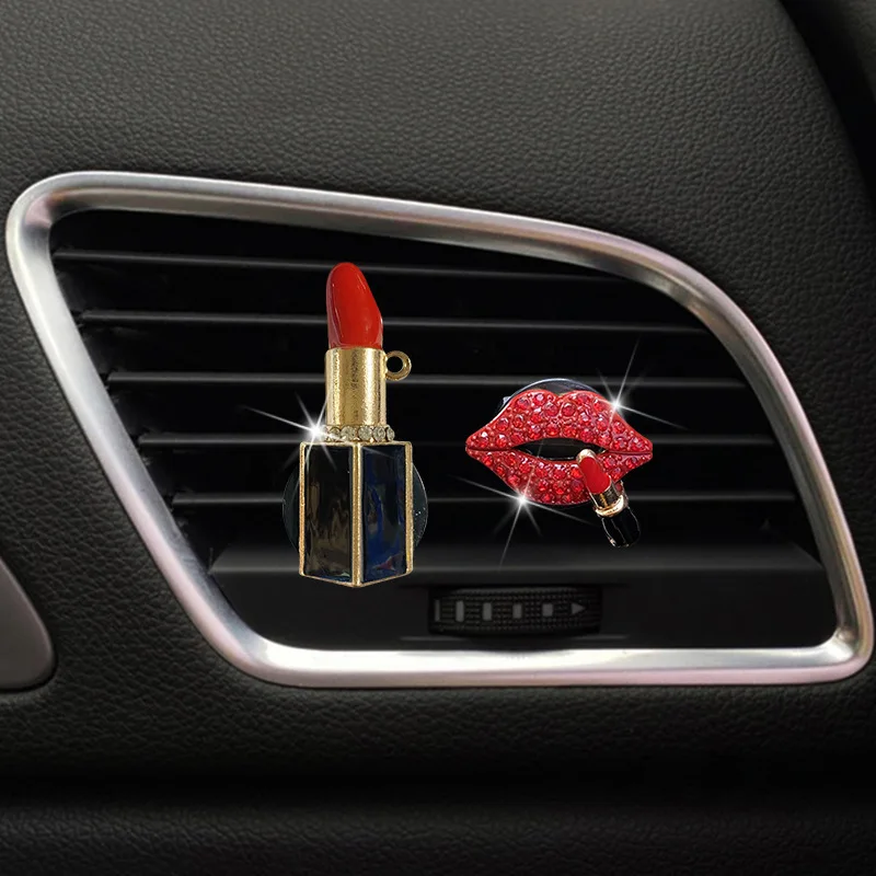 

2Pcs Shiny Diamond Red Lips Car Air Outlet Aromatherapy Perfume Clips Perfume Air Freshener Clip Auto Interior Accessories Women