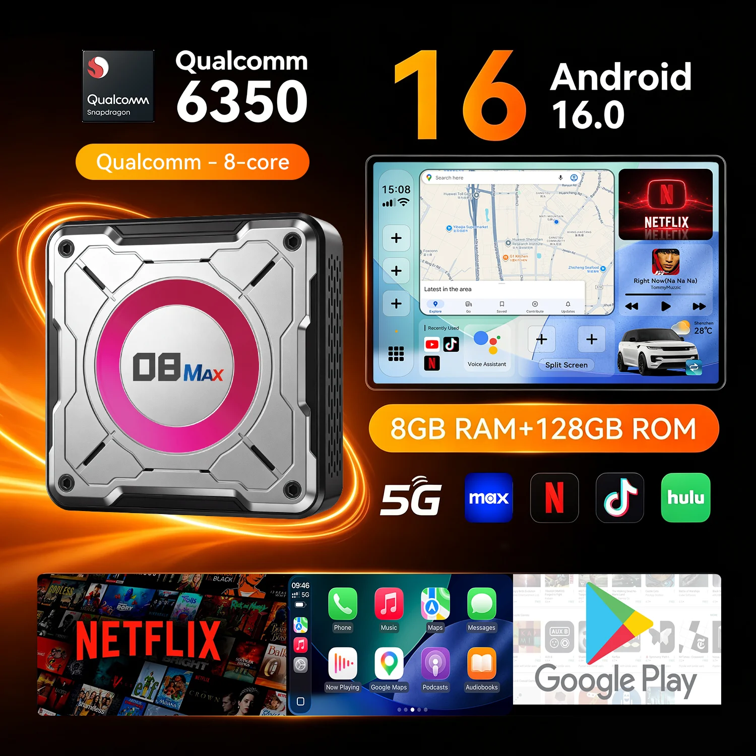 YolanAuto MAX CarPlay Ai Box Android 16 SM6350 8GB+128GB Smart TV Box Wireless CarPlay Android Auto GPS 5G LTE For BMW ID6-ID10