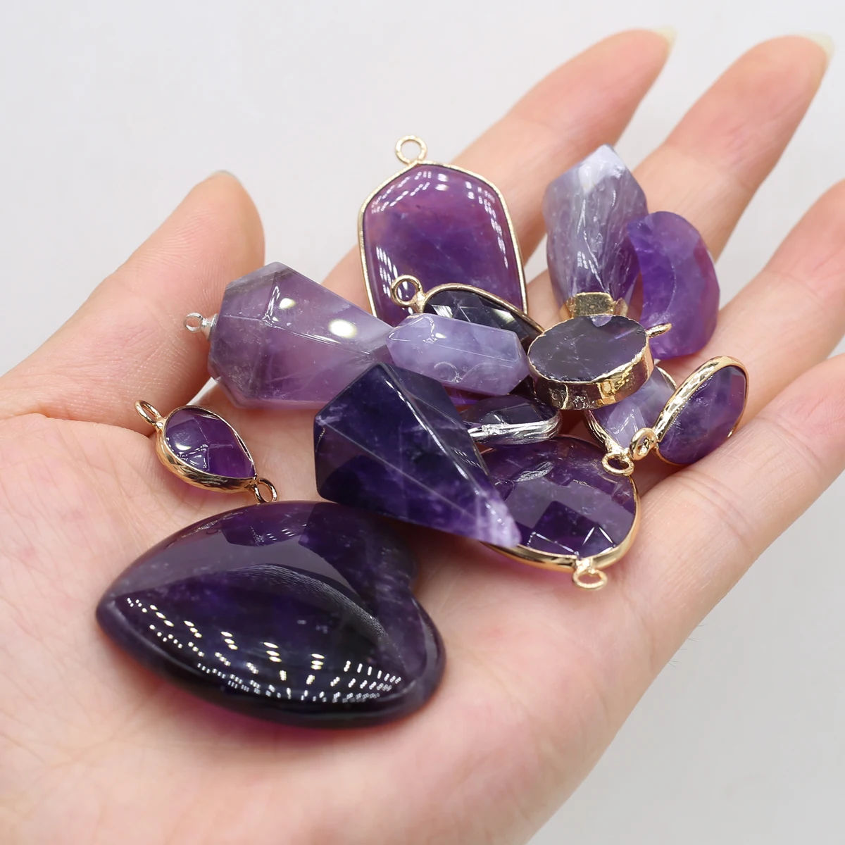 Natural Stone Ornament Pendant Connector Amethyst Craft Jewelry Making DIY Necklace Earring Hanging Accessories Gift Decor