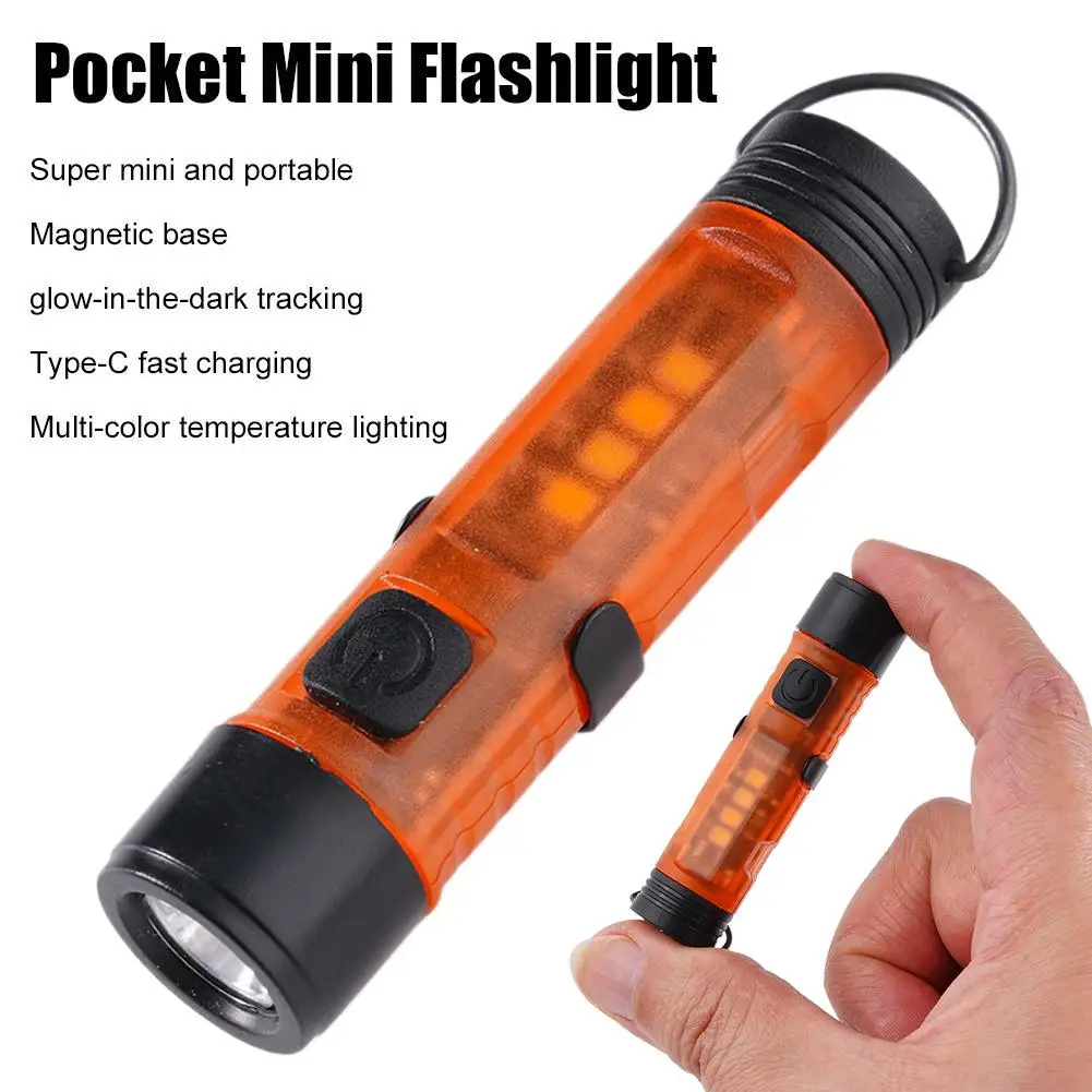 Rechargeable Mini LED Flashlight Magnetic Base Type-C Fast Charging Multi-Color Lighting with Clip for EDC Camping