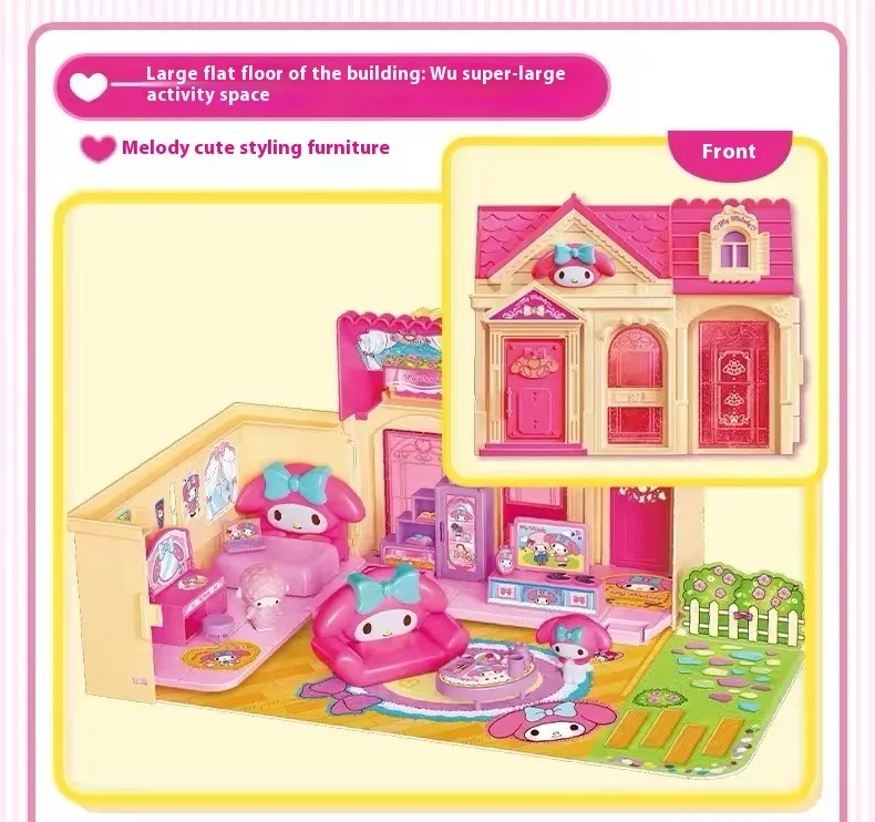 Sanurgente-Jouet modèle My Melody pour enfants, figurine d'anime de dessin animé mignon, maison de jeu, appartement en duplex doux, cadeau de vacances pour fille, Kawaii