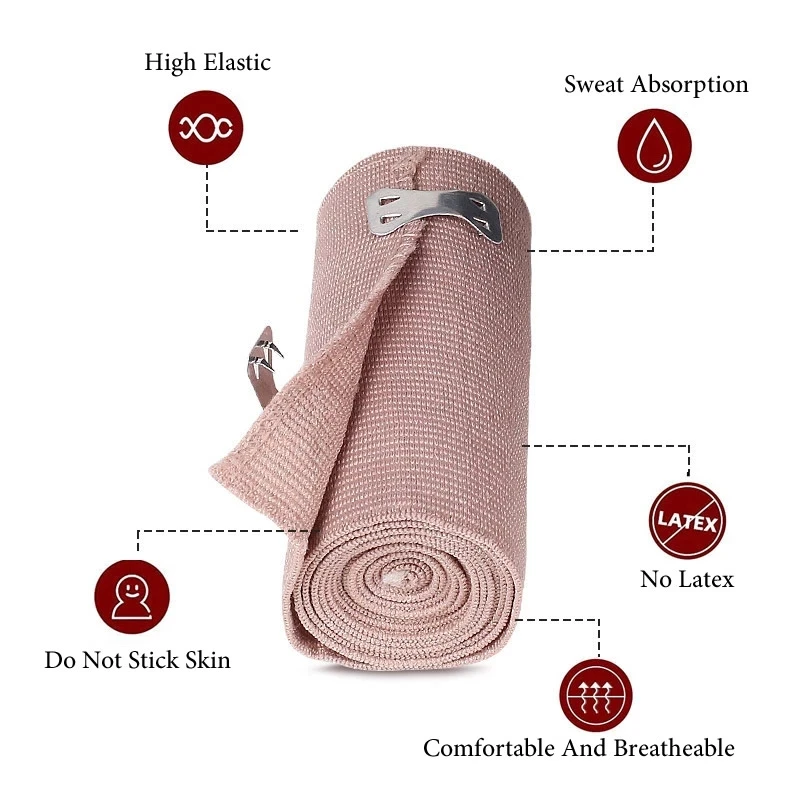 1Roll Elastic Bandage Wrap with Clips Wound Dressing Outdoor Sports Sprain Treatment Bandage Tape for First Aid Kits Protect