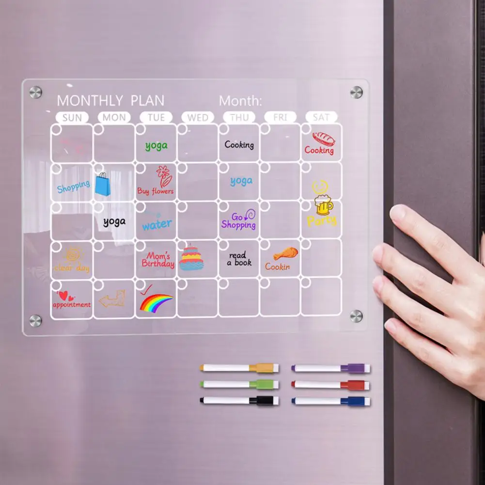 Acrylic Magnetic Calendar Fridge Calendar Whiteboard Magnetic Calendar Whiteboard Acrylic Dry-erase Refrigerator Family Monthly