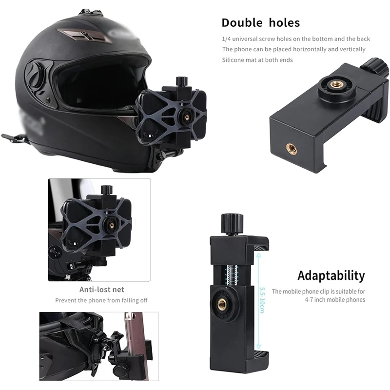 Motorcycle Helmet Strap Mount & Phone Stand Holder for GoPro Hero 12/11, Insta360 X4 & Action Cameras – Mobile Phone Accessories