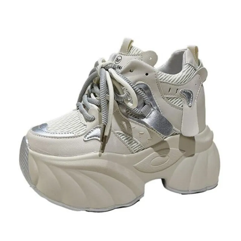New Women Chunky Sneakers Internal 9.5cm High Platform Breathable Mesh Shoes Ladies Wedges Casual Shoes for Woman Sport Dad Shoe
