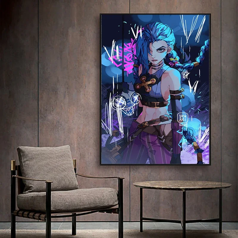 League of Legends Animation Jinx posters Canvas printing For Home Living Room Internet bar Wall art Decoration hanging paintings