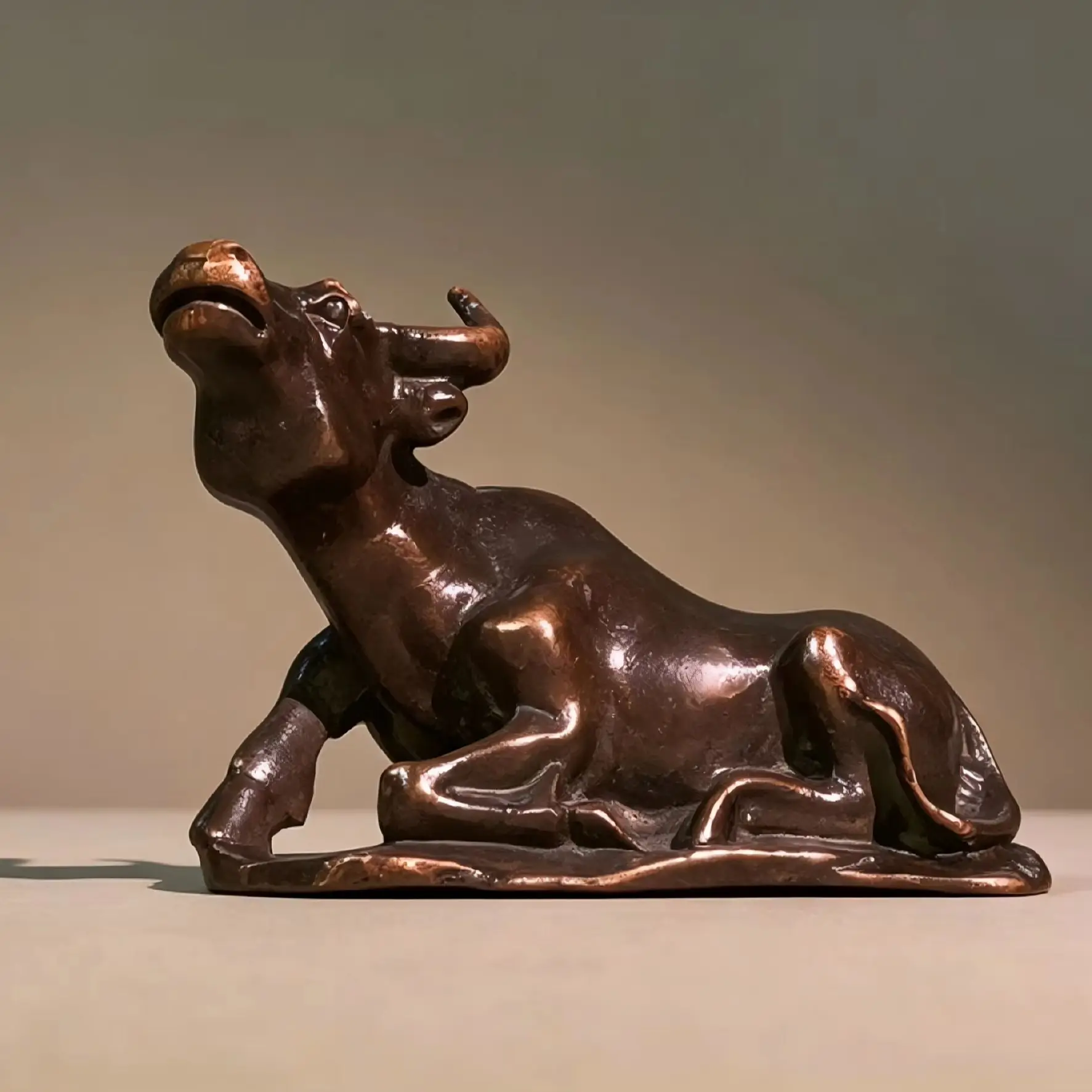 Exquisite Vintage Pure Copper Ornament of the Ox from the Chinese Zodiac, Antique Copper Craft for Tea Table & Home Decor, Ideal