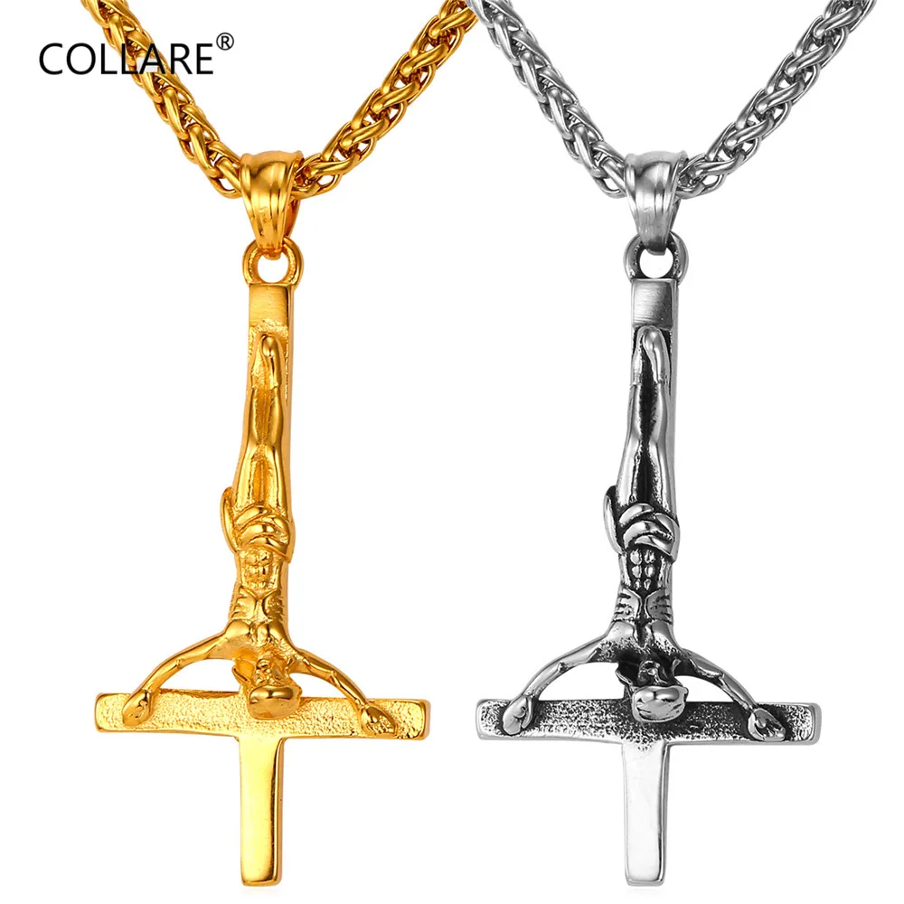 Stainless Steel Inverted Cross of St. Peter Necklace for Man Women Gothic Upside Down Cross Pendant Unisex Religious Jewelry