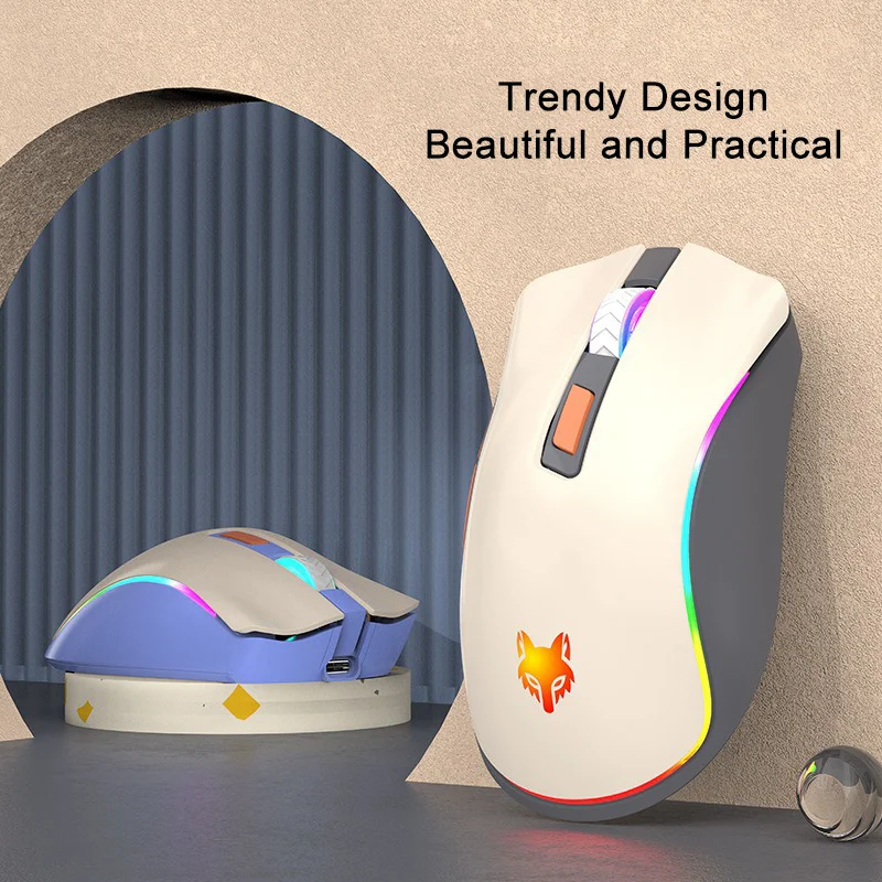 Wireless Dual-mode Mouse Rechargeable RGB Backlight Ergonomics Design Play Game Office Use Low Noise Button Mause Computer Parts