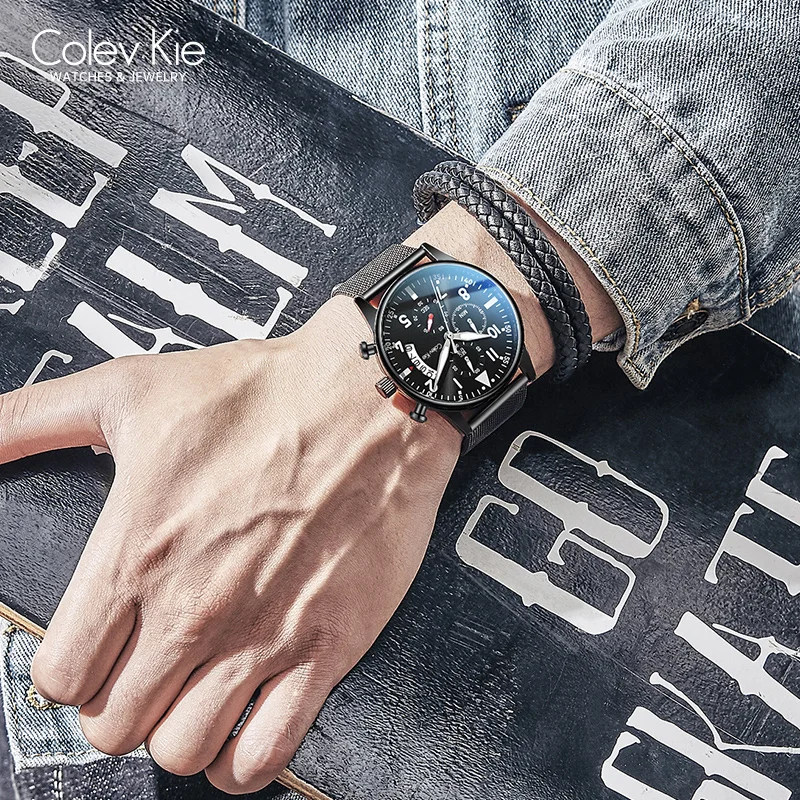 

ColevKie Men's Watches Luxury Stainless Steel Mesh Band Waterproof Male Quartz Watch Fashion High-end Man Wristwatch