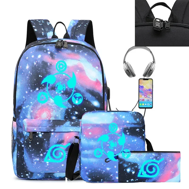 3-piece Set of Printed Naruto Backpack Casual and Simple Small and Medium School Bag Crossbody Bag Pencil Bag School Bag Mochila