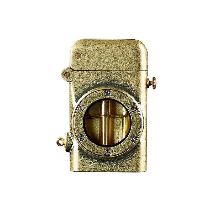 2026 One-click Mechanical Press Open Cover Ignition Kerosine Lighter Visible Oil Window Open Flame Retro Knurled Igniter