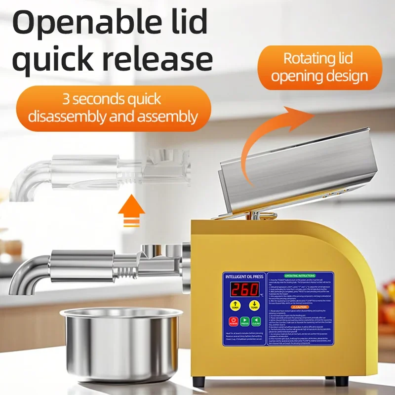 Household Z6 oil press Machine temperature control 40-300℃ 600W high-power heating with built-in preheating countdown
