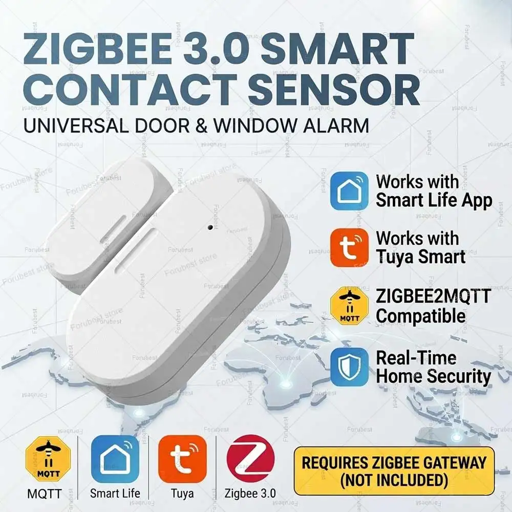 Tuya Zigbee Smart Door Sensor Contact Sensor Window Door Open Closed Detector Alarm Home Security Protection Works With Z2MQTT