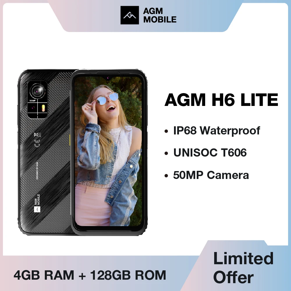 AGM H6 Lite Rugged Smartphone, 4G + 128G, 50MP Camera, Waterproof Dropproof, 6.56 