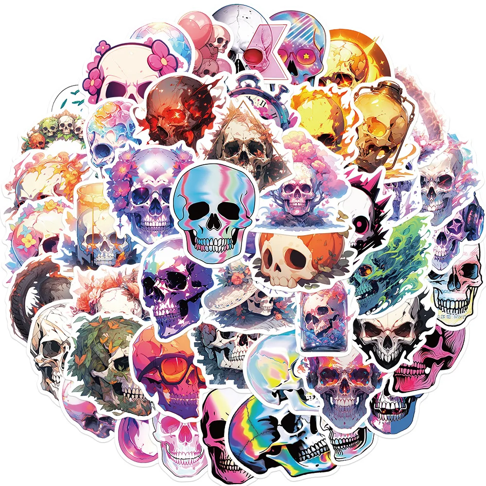 50pcs Gothic Punk Style Colorful Skull Series Graffiti Stickers Suitable for Laptop Helmets Desktop Decoration Stickers DIY Toys