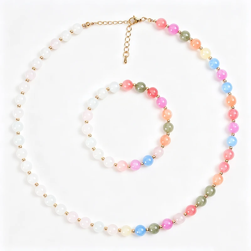 Summer Dopamine Necklace UV Reactive Colorful Rainbow Beaded Necklace Dopamine Jewelry Set Color Changing Mood Beach Necklaces
