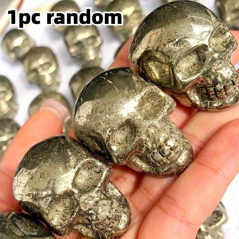 Natural Pyrite Skull Perfect Gift for Halloween Decorations and Decorative Stone Enthusiasts Bohemian Crystal Collectible
