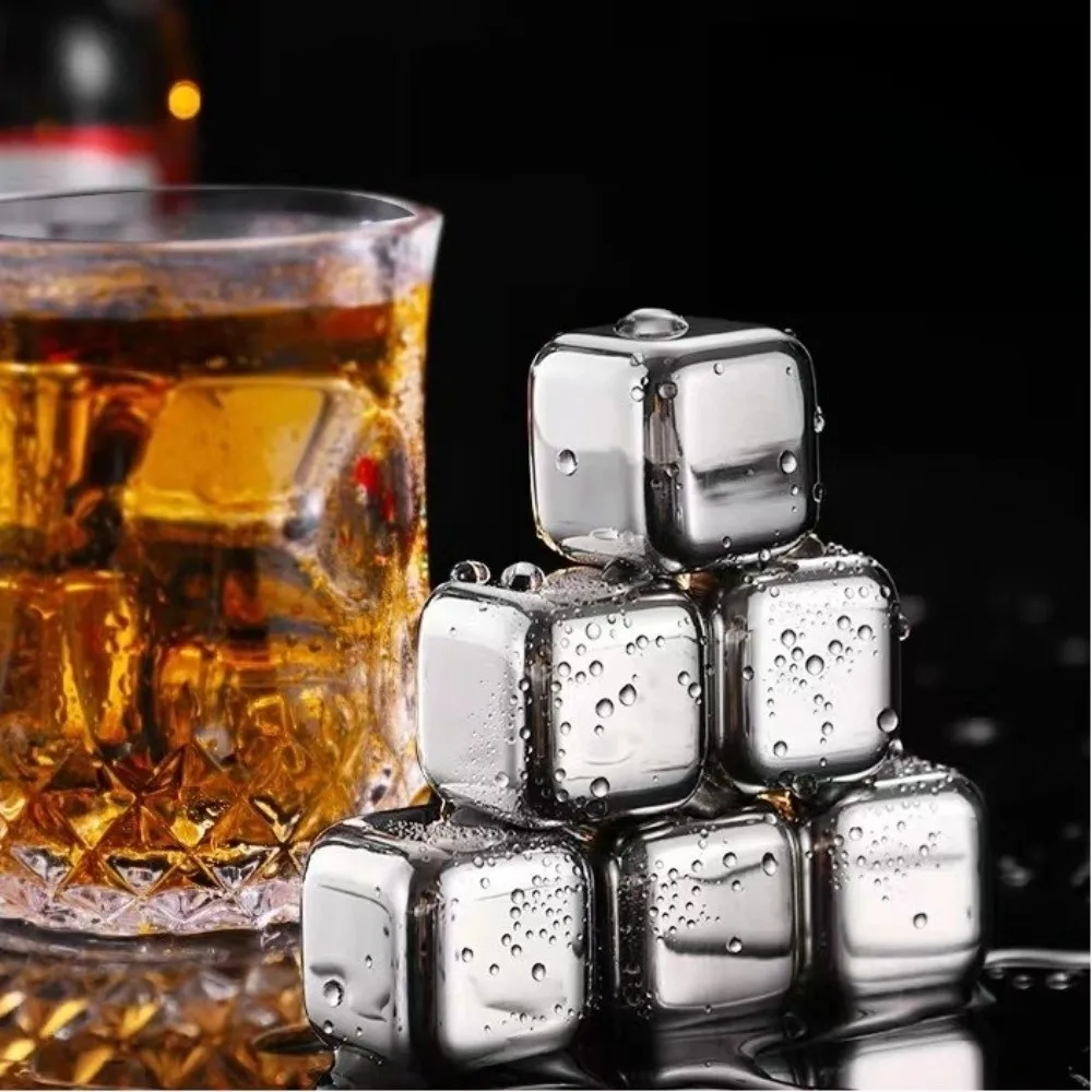 

4/6/8pcs Set New 304 Stainless Steel Ice Cubes with Clip Quick-Freeze Chilling Stones Reusable Odorless Bar Tool Bar Accessories