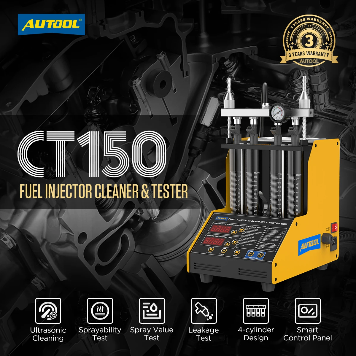 

AUTOOL CT150 Car Machine Tester Ultrasonic Motorcycle Auto Fuel Injector 8 Nozzle Cleaner for Vehicle Launchs 4 Cylinder