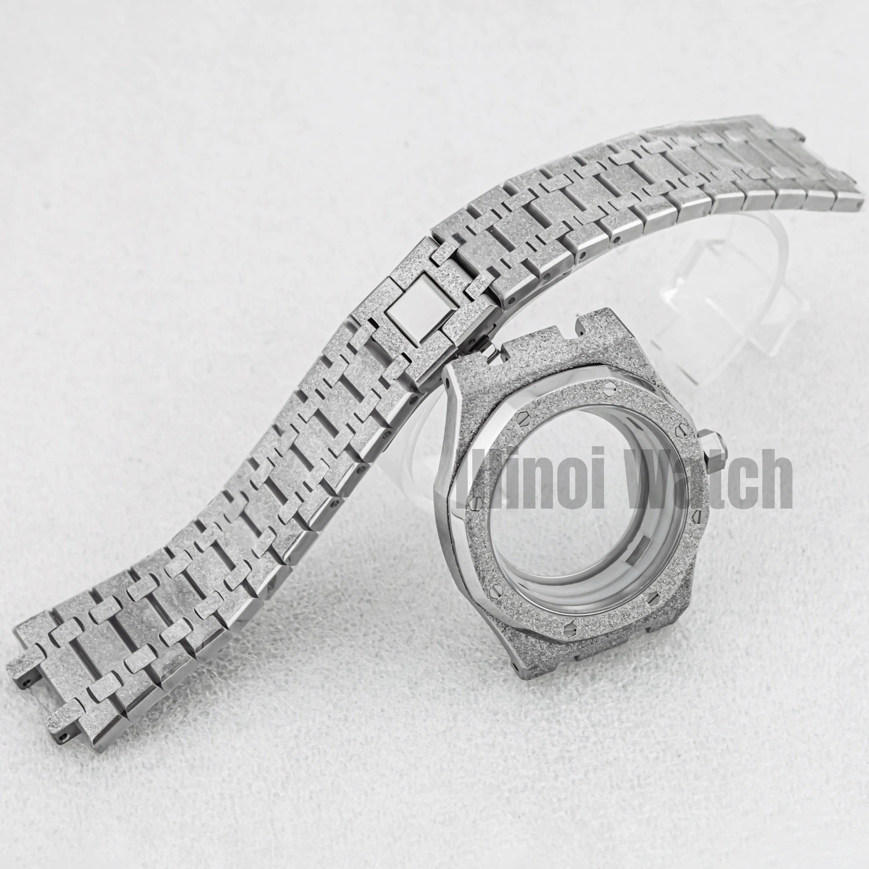 

42mm Frost Watch Case Strap Stainless Steel Octagon 10ATM Waterproof for NH35 NH36 Movement Royal Sapphire Glass Case