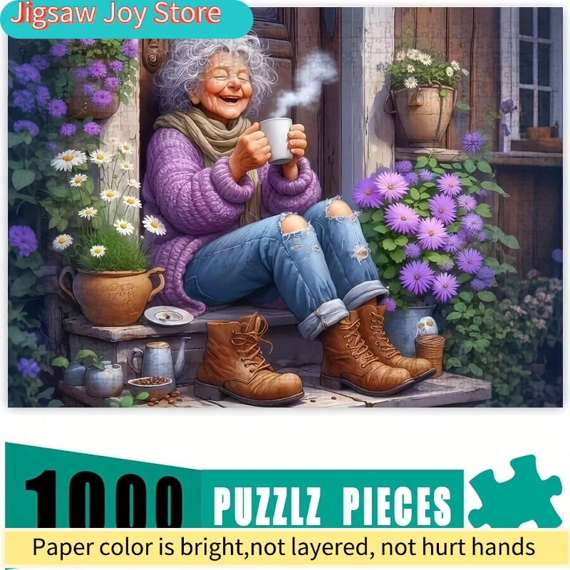 

A Scene of Grandma Enjoying a Cup of Hot Tea on a Cold Day, a 1000pcs Jigsaw Puzzle Game - an Intellectual Challenge DIY Game,