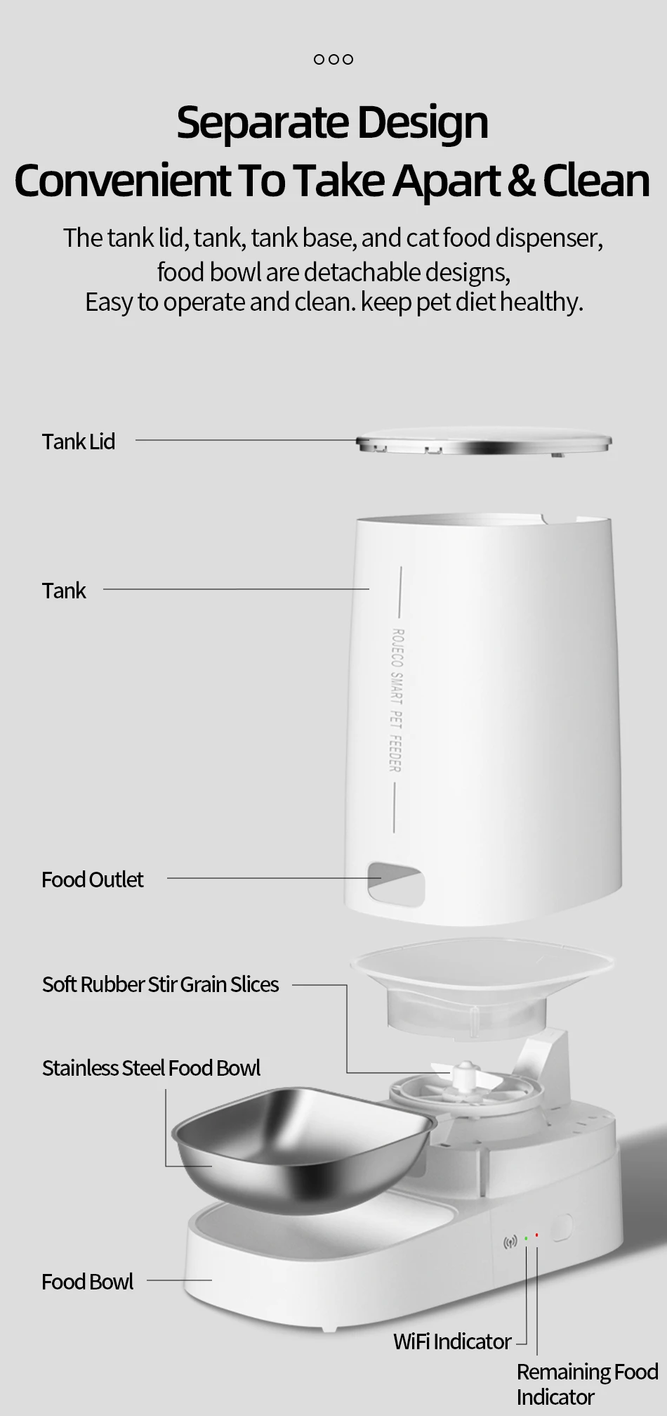 ROJECO Automatischer Katzenfutterspender für Haustiere, Smart WiFi, Katzenfutter, Kibble-Spender, Fernbedienung, automatischer Futterspender für Katzen und Hunde, Trockenfutter-Zubehör – Detail 10