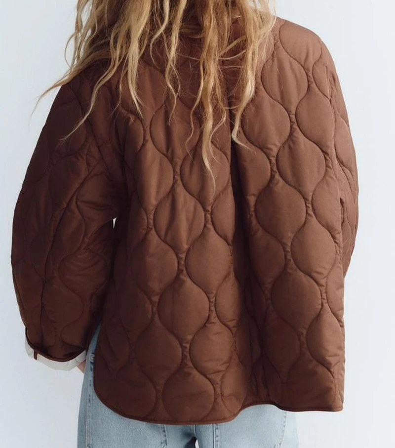 Women's Clothing 2025 Autumn Single Breasted Simple and Versatile Round Neck Long Sleeved Cotton Jacket