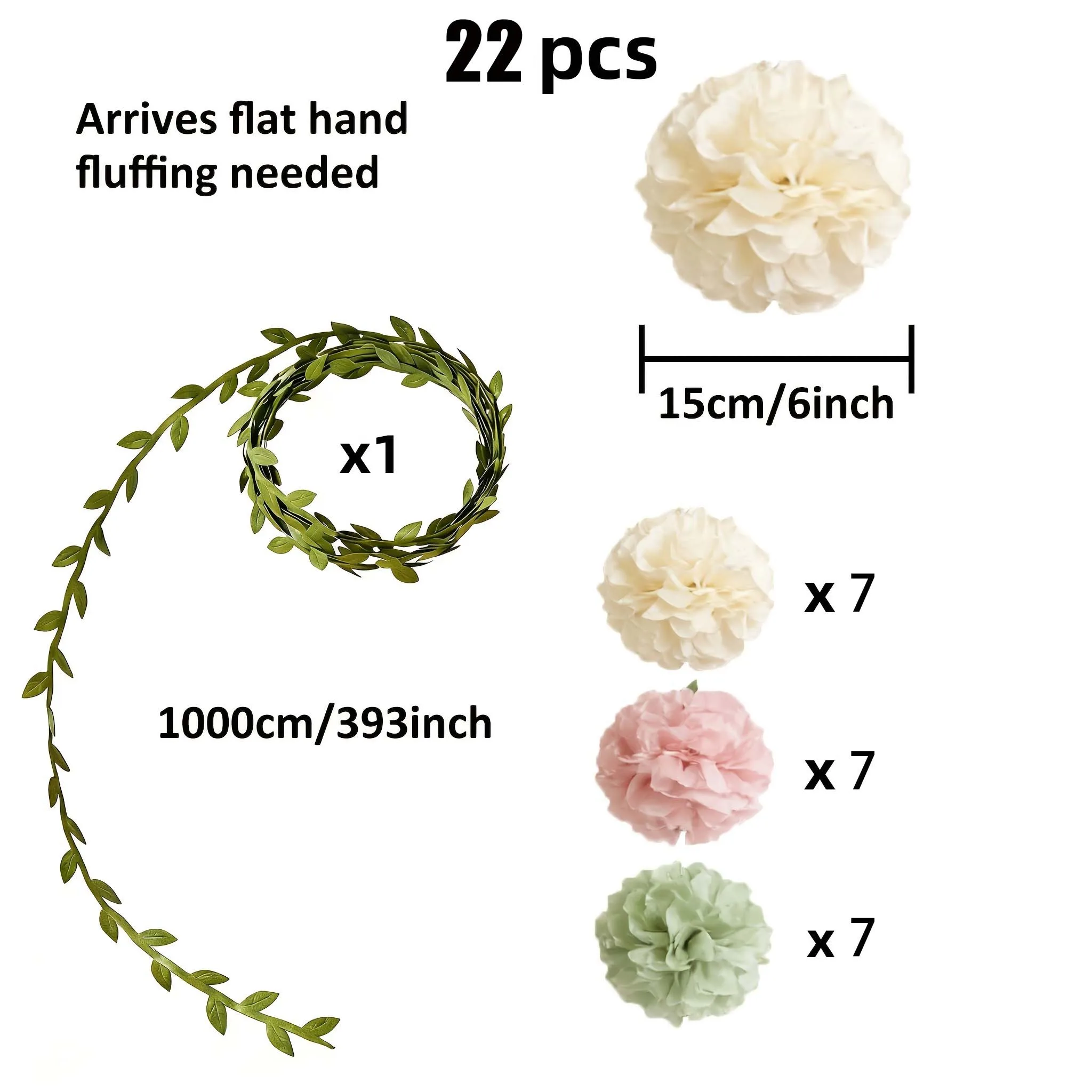 22Pcs Pastel Paper Pom Poms Garland Pink Sage Green Birthday Christmas Decor