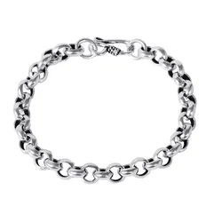 Real 925 Silver Simple Round Link Chain Bracelet Man Woman Thai Silver Wish Lucky Bracelets Jewelry Gift