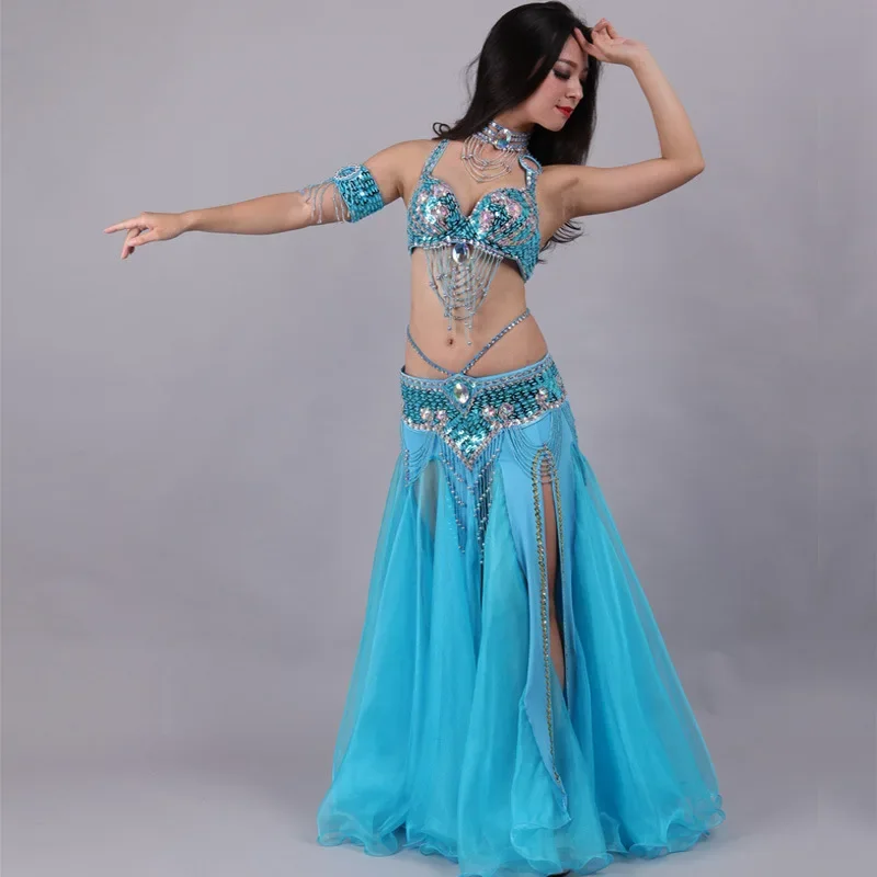 Outfit Bra and Belt Chiffon Professional team practice wear sexy indian Belly Dancing Skirts Dance Costume Set for Women