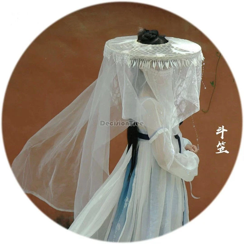 

2024 new ancient style gorgeous hanfu bamboo hat chinese fairy tassel gauze headgear knight-errant mysterious face covering hat