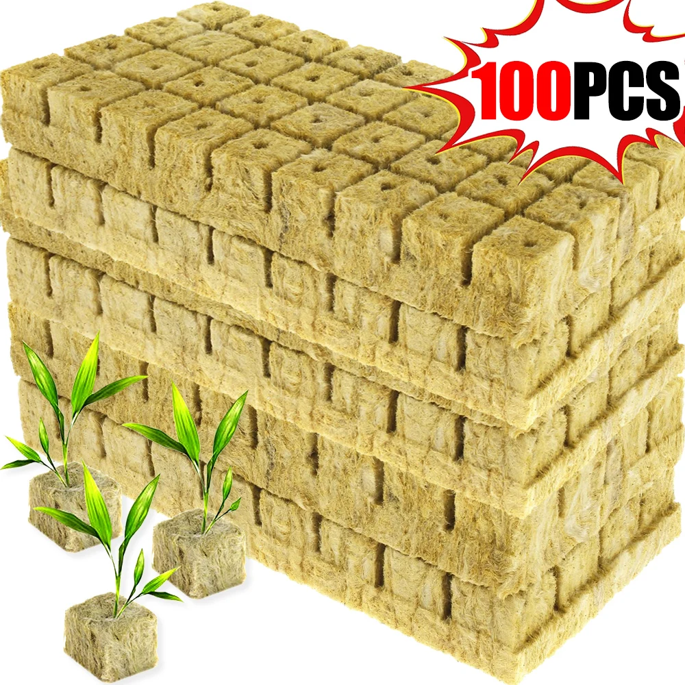 100/50x Stonewool Hydroponic Grow Media Cubes Garden Seedling Block Water Cultivation Seed Sowing Germination Culture Substrate