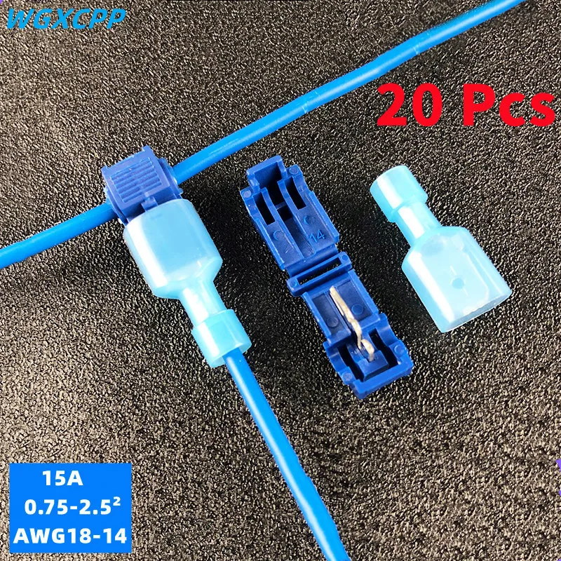 Bloques de terminales tipo T, Clip de conexión de Cable y Cable, enchufe conector rápido sin pelar, Conector de empalme doméstico, 20 piezas