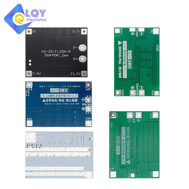 LQY 3S 4S 5S Li-ion Lithium Battery 18650 Charger BMS 25A 30A 40A 60A 100A Protection Board with Balance For Drill Motor