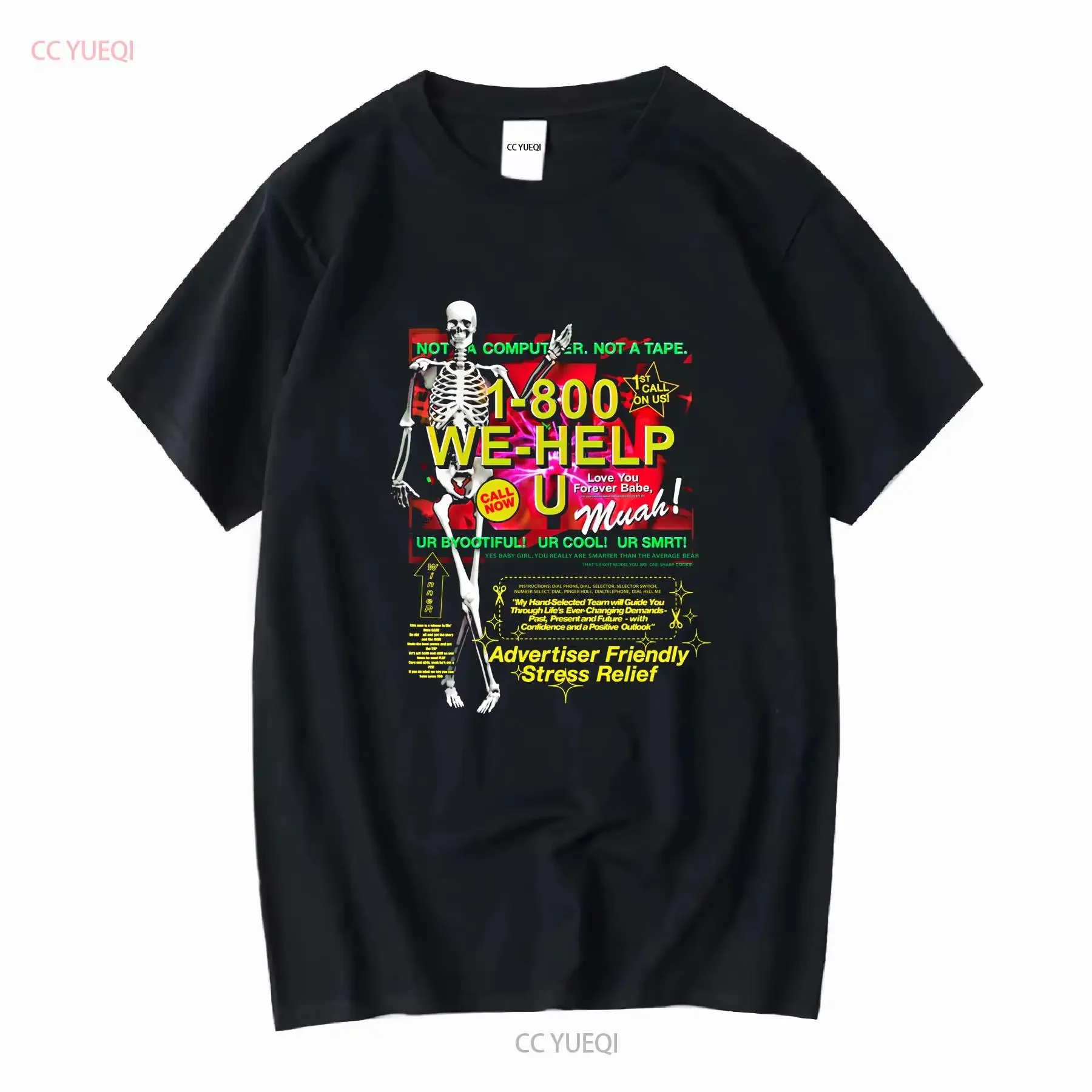 Sam Hyde T Shirt Small 1 800 We Help U MDE Happy World   vintage Washed Soft graphic Versatile streetwear homme Unisex