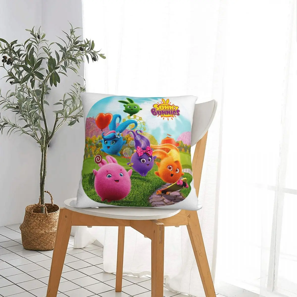 

Sunny Bunnies Anime Cartoon Square Pillowcase Pillow Cover Cushion Throw Pillow for Home Sofa Living Room