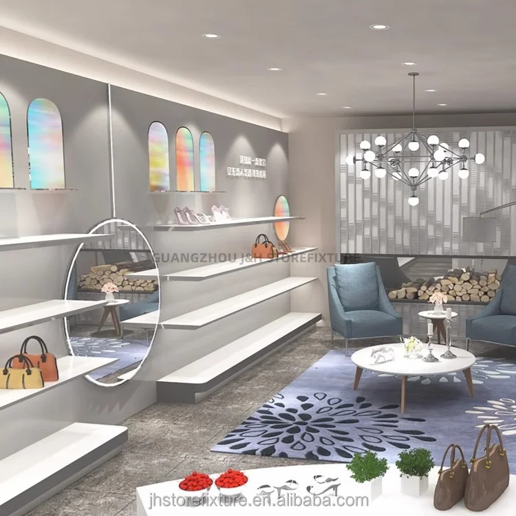 Factory 3D Store Design Rack für Handtaschen. Passen Sie Display-Schuhschrank-Organizer mit LED-Licht für die Ladezeichnung an